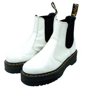 DR MARTENS~2976 Smooth Leather Platform Chelsea Boots~WHITE & BLACK Women's 7
